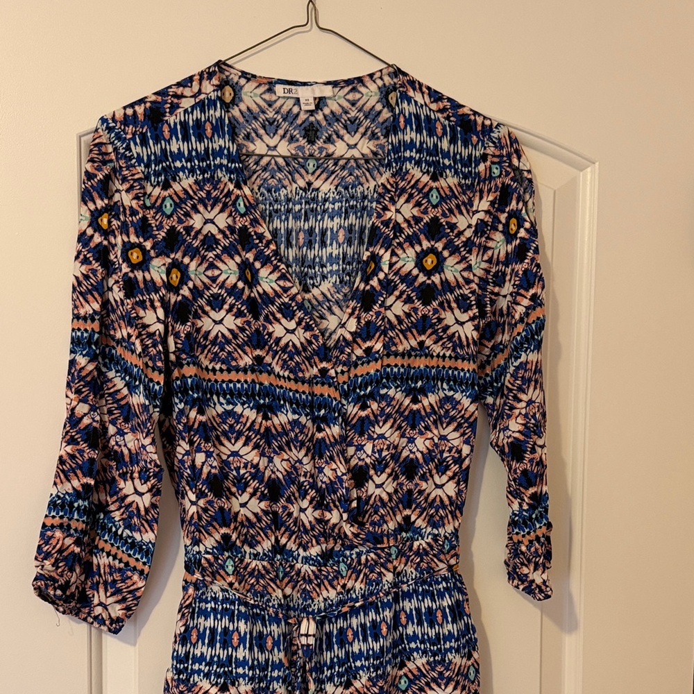 DR2 Navy, Pink & Cream Patterned V-Neck Romper